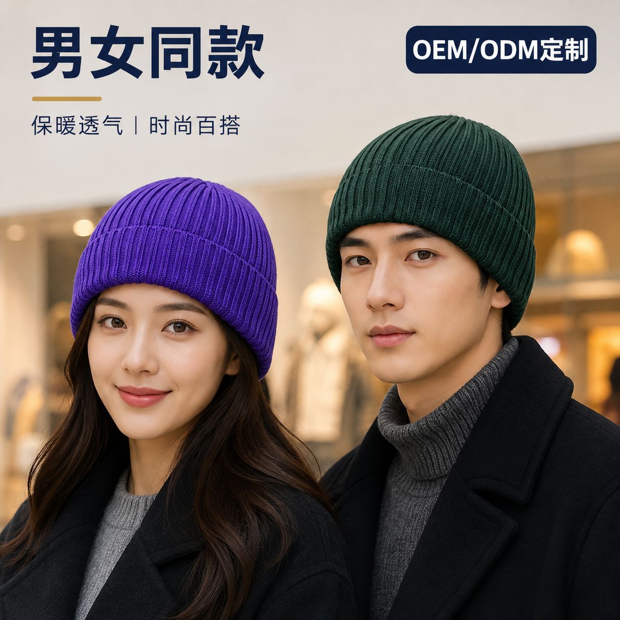New solid-color, versatile woolen cap for autumn and winter, a fashionable cold cap for European and American export, warm, high-quality, rolled-up, trendy knitted cap pic 2
