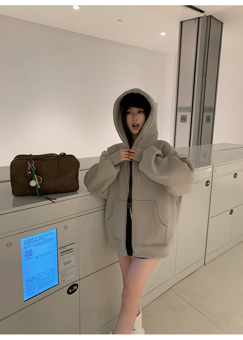 鸿衫重磅卫衣女高级感欧版卫衣开衫春秋宽松显瘦情侣连帽卫衣外套详情30
