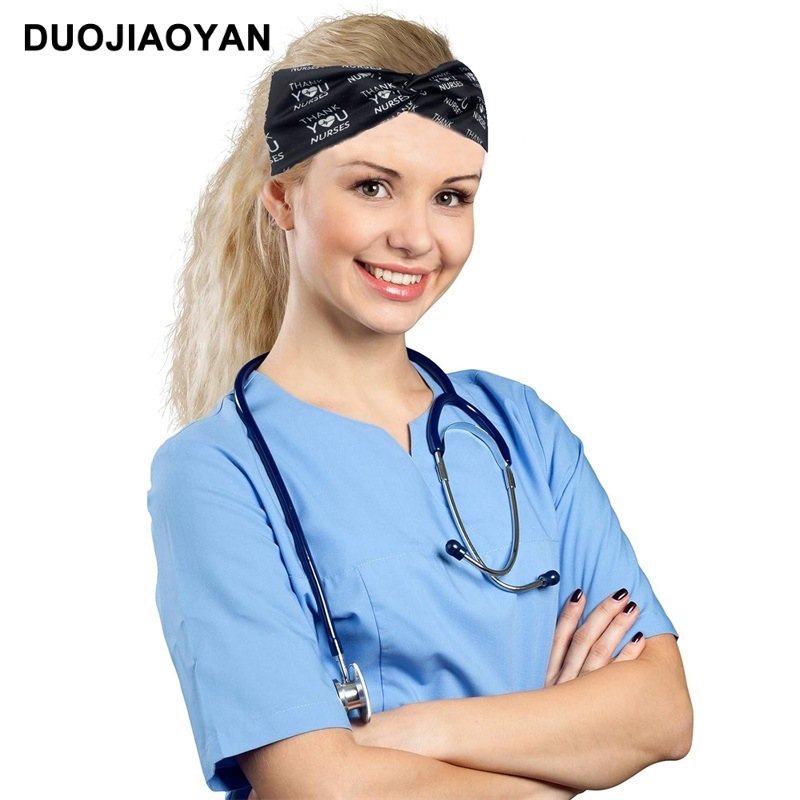 New European and American medical headband, anti-strangling button mask, headscarf, cross stretch printed wide tie headband, medical headscarf pic 15