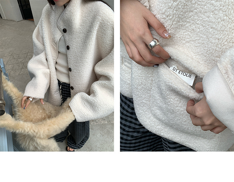 趋梦DT ETOLIE韩版立领仿羊羔毛外套女十三行新款皮毛一体皮草女详情11