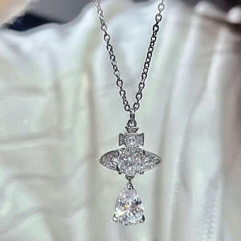 Versa Vivien土星项链 西太后人鱼眼泪满钻吊坠项链 女款锁骨链详情6