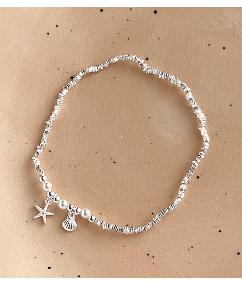 925纯银海星贝壳珍珠碎银子手链女手工弹力绳款设计百搭手环B3256详情9