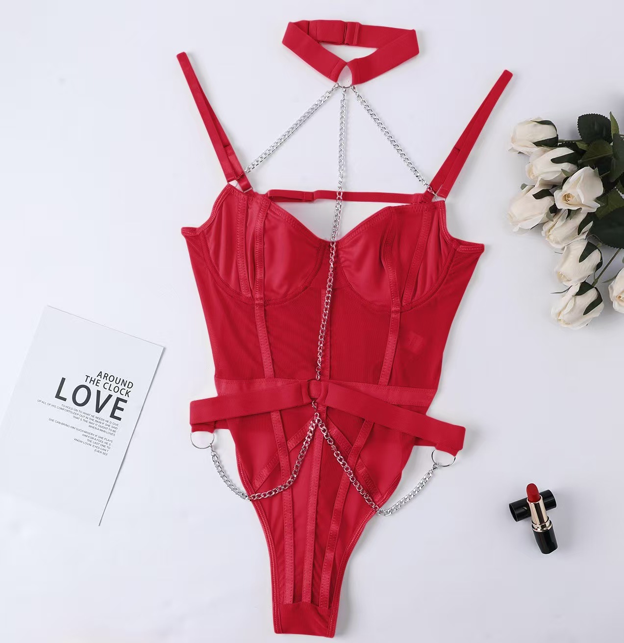 外贸货源跨境欧美新款性感链条裸肩连体情趣内衣套装支持代发厂家直销详情10