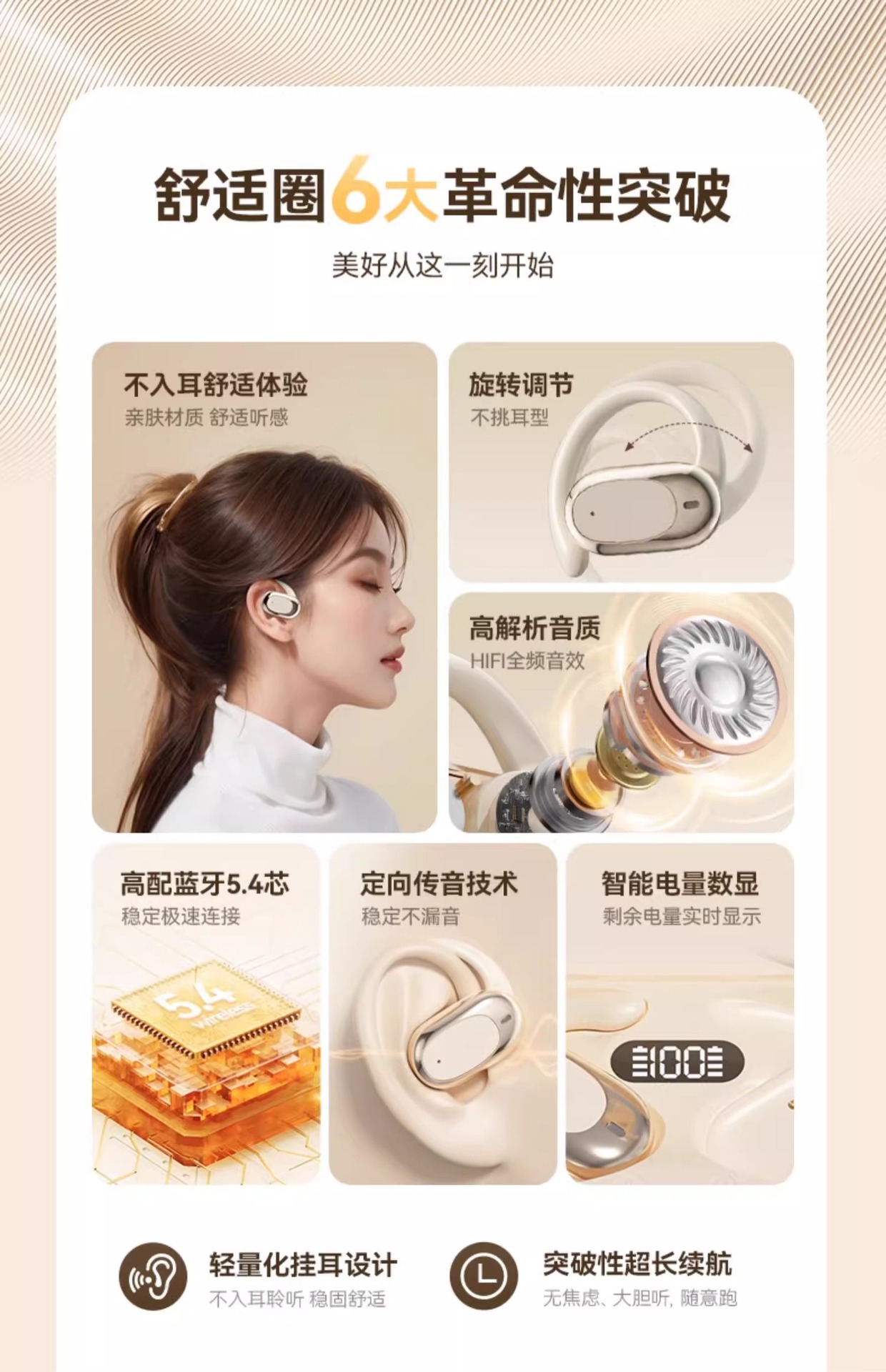 柏林之声2025年新款蓝牙耳机不入耳开放挂耳式降噪运动超长续航详情3