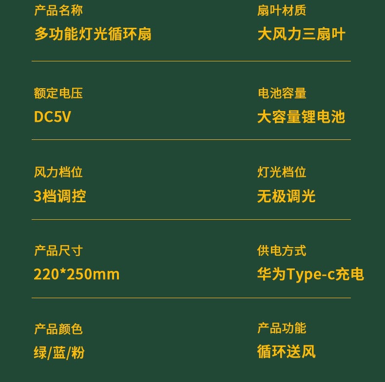 Cross-border Internet celebrity color marquee, desktop fan, USB charging table fan, home, dormitory and office air circulation fan pic 30