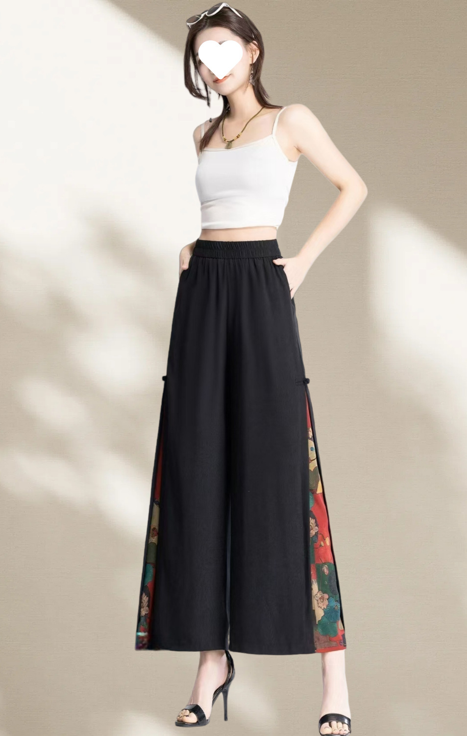 国潮【古风古韵阔腿裤】夏季新款中国风裙裤女高腰薄款绣花开叉阔腿裤详情9