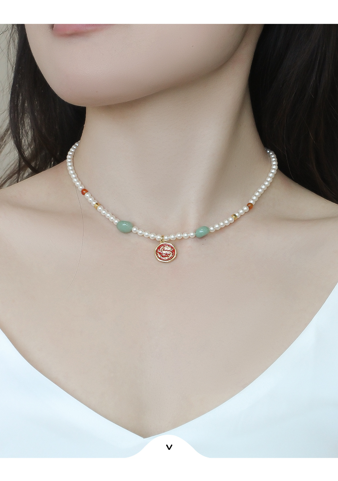 原创磁吸扣珍珠项链新中式龙牌吊坠锁骨链时尚高级感国风项链女详情5