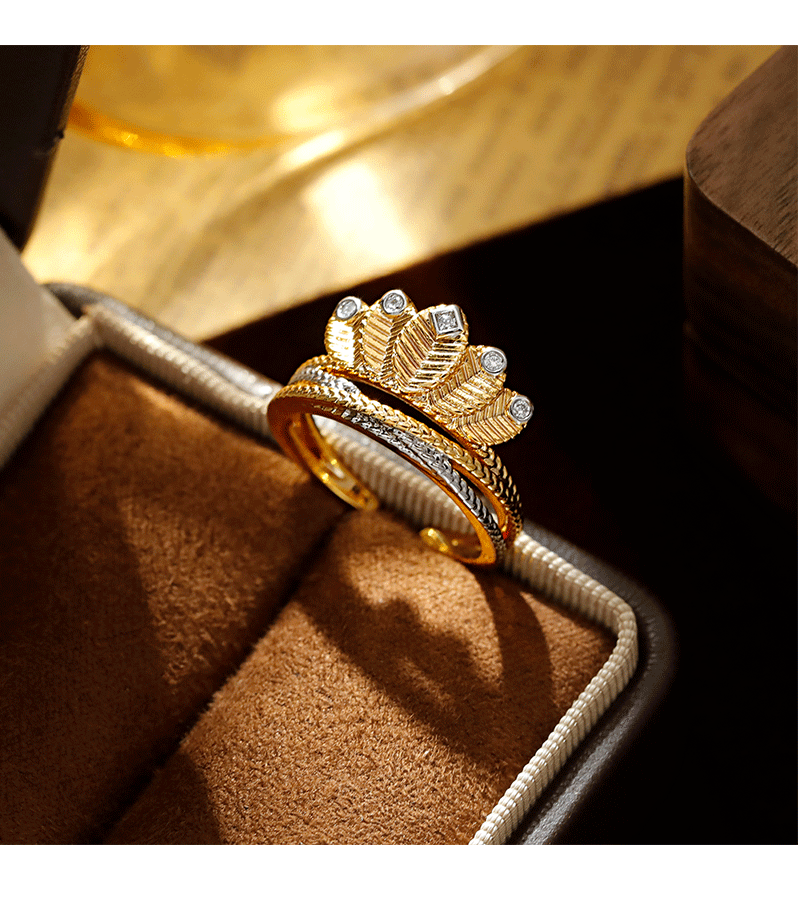 Hyacinth oro cepillado café granos anillo mujer estilo antiguo italiano hecho a mano satén con diamantes nicho ligero anillo de lujo pic 6
