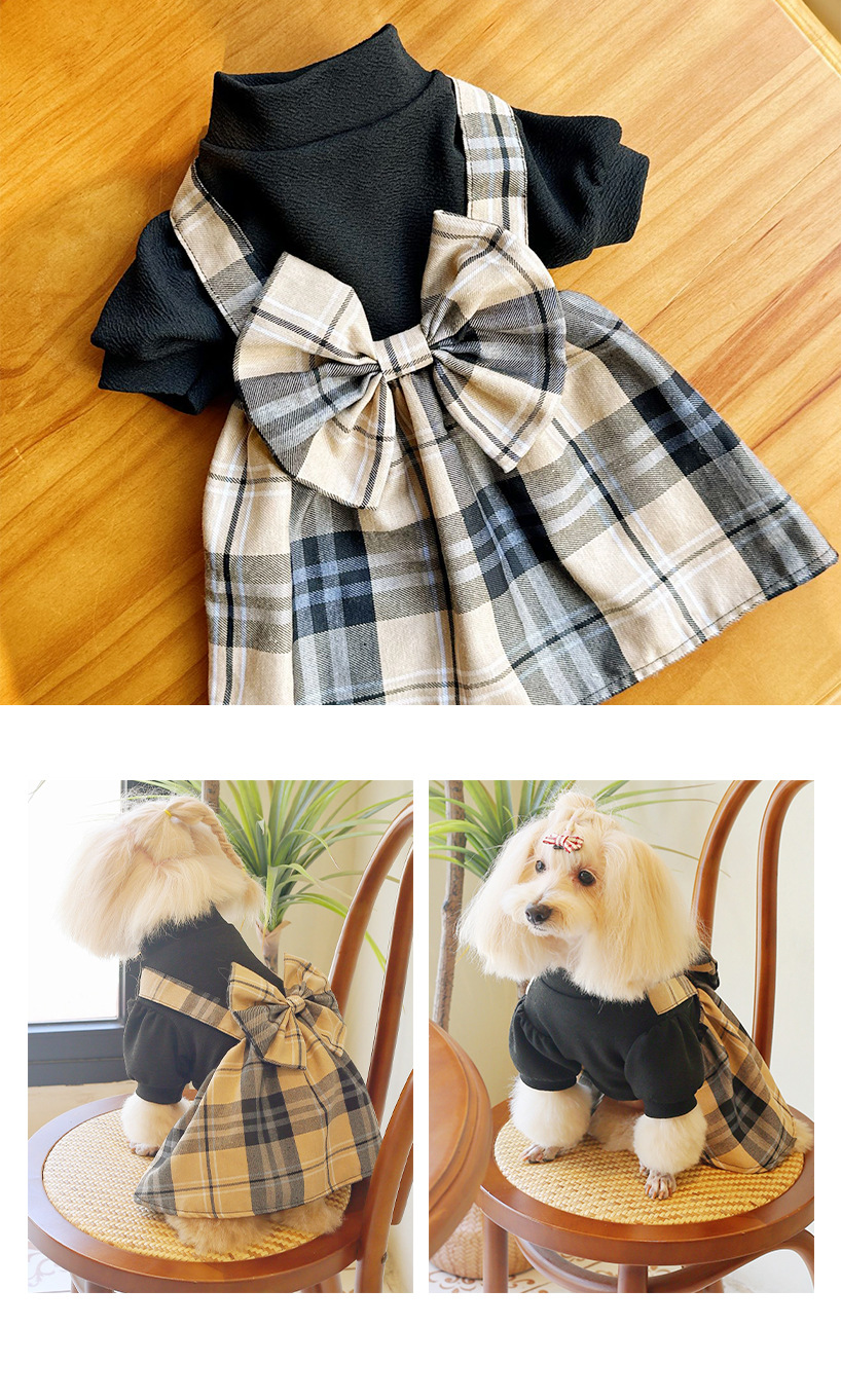 复古风黄棕拼接格纹背带裙猫狗服饰源头工厂萌宠衣服小狗狗英伦风详情7