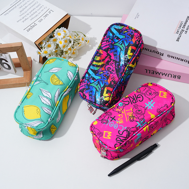 New large-capacity printed high-end student pencil case, high appearance level cartoon zipper pencil case, multi-functional stationery box pic 2