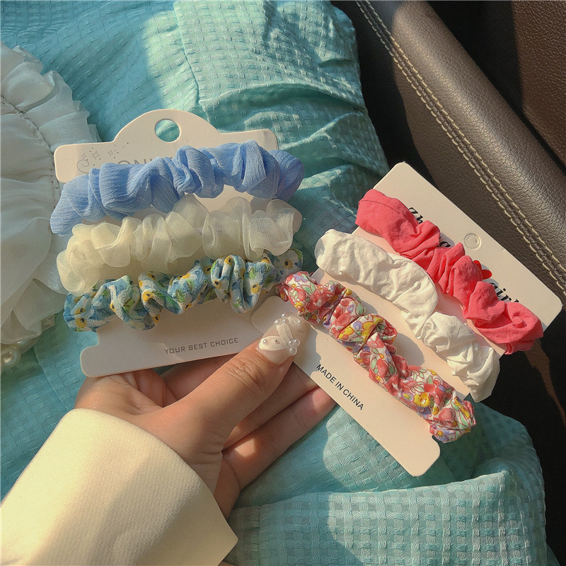 The tender pink color of spring ~3 sets of floral hair bands, a fresh and light blue and pink hair tie, hair accessory and headband pic 3