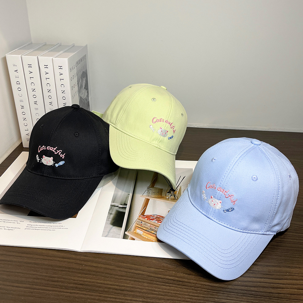 可爱小猫刺绣棒球帽女春夏季大头围宽檐显脸小鸭舌帽韩版百搭帽子详情3