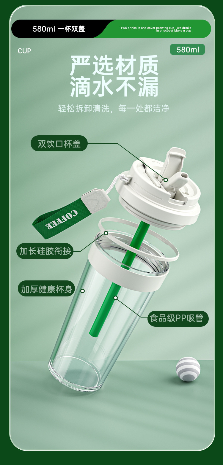 新款高颜值铃兰花双饮塑料杯男女便捷吸管杯大容量耐高温咖啡杯子详情20