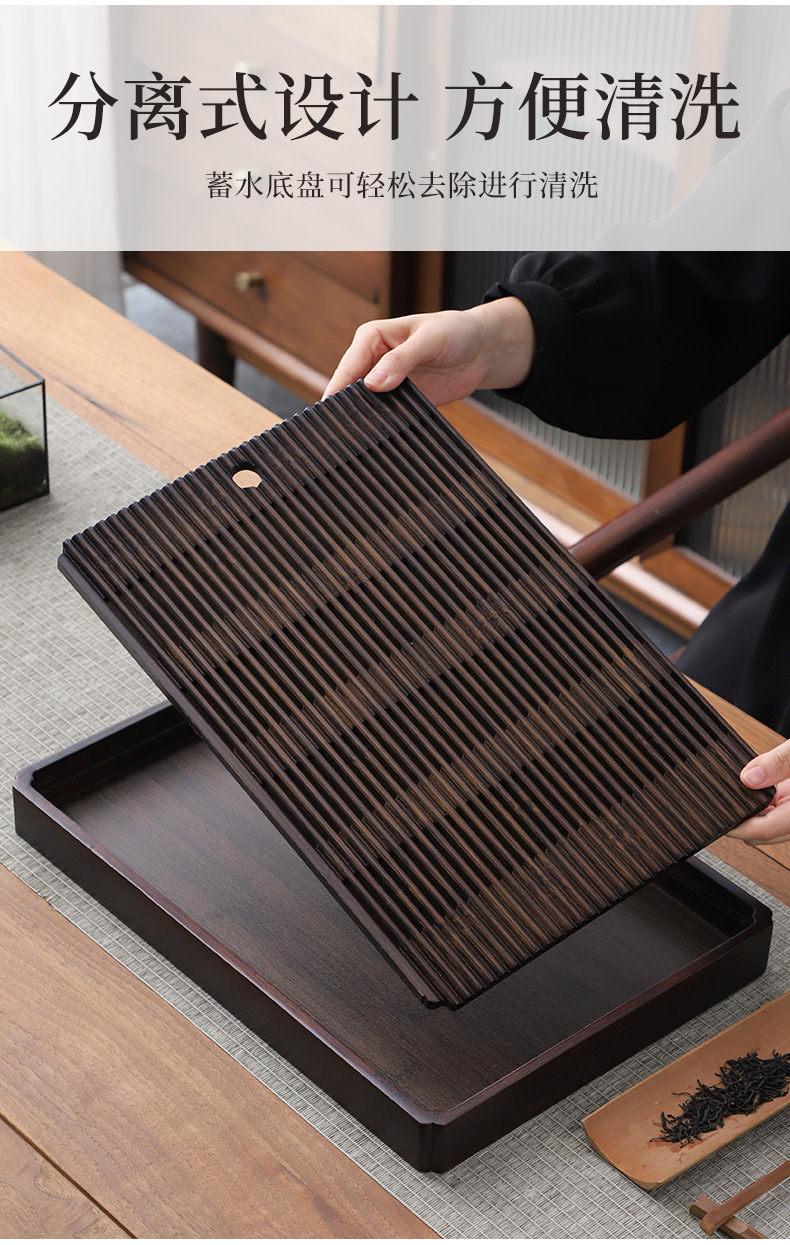 Wholesale of household small water storage trays, draining tea tables, simple rectangular bamboo tea sets, large and small sizes pic 23