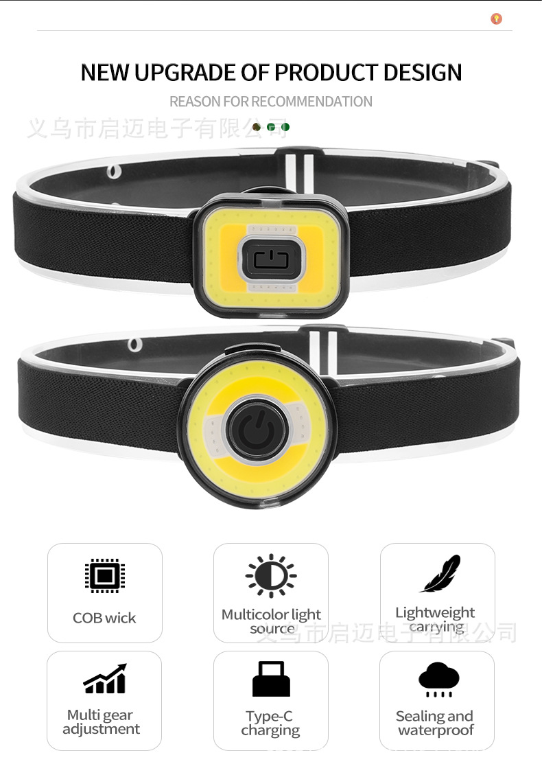 跨境新款COB吸磁迷你头戴灯便携式USB充电跑步头灯红蓝光头戴式电筒详情5