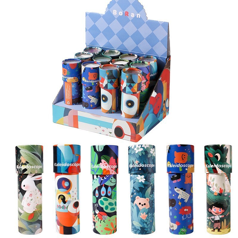 6色12只万花筒搭配展示盒成品可旋转万花镜儿童益智科教玩具详情3