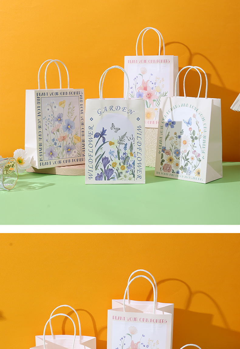 Flower gift bag, ins style, high-end feel, kraft paper handbag, souvenir bag, exquisite gift packaging paper bag pic 9