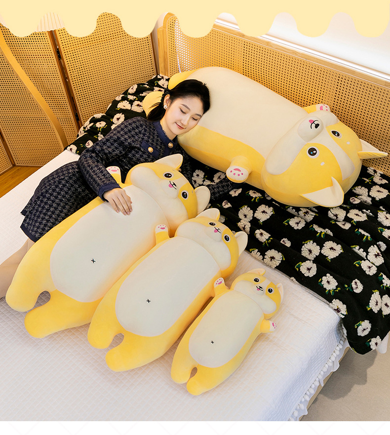 Cross-border cute long cartoon Corgi plush toy pillow, soft and adorable peach-bottomed girl bed companion doll gift pic 2