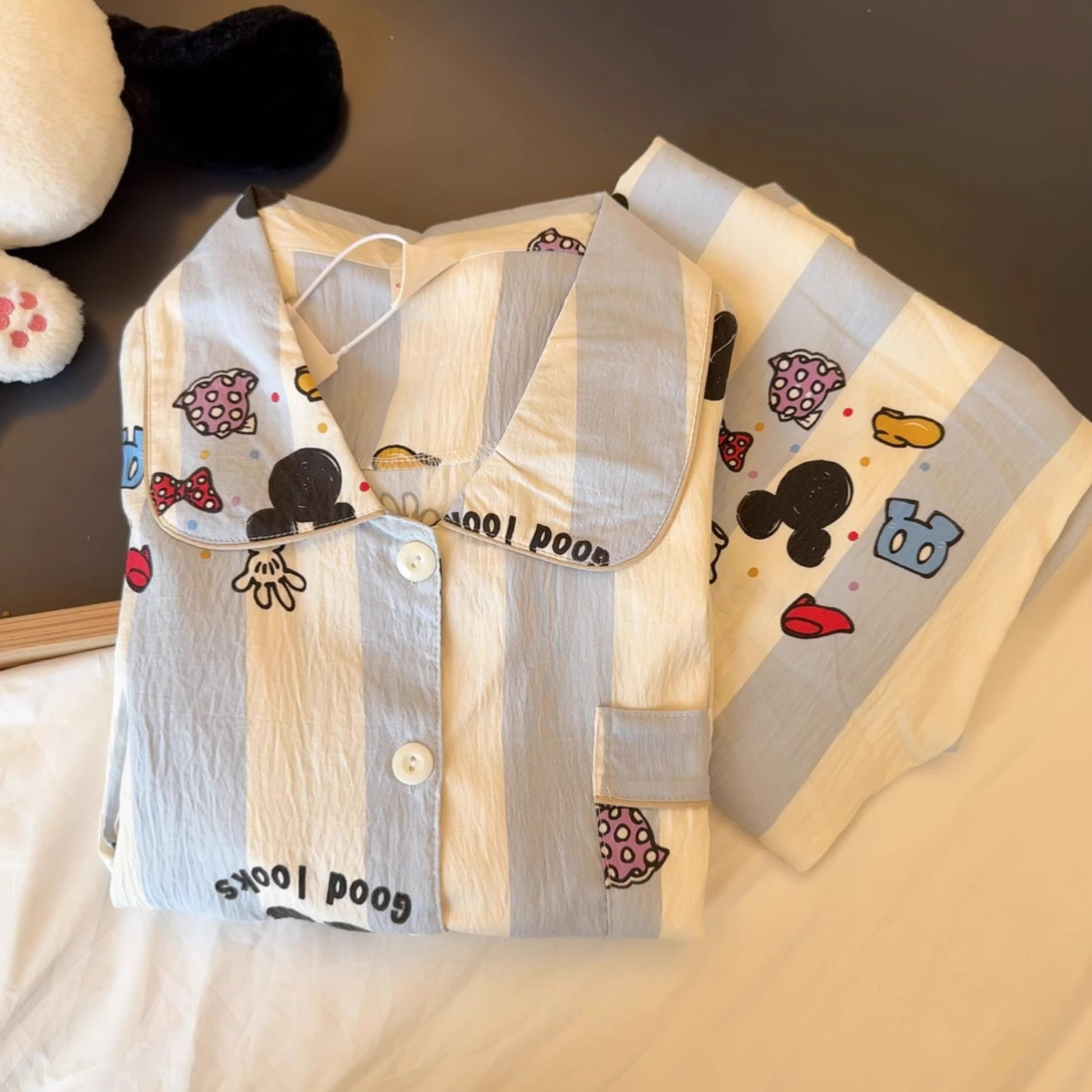 Cute cartoon mikko pajamas for girls in spring and autumn, cloud cotton long-sleeved, sweet student and Internet celebrity home wear set for summer pic 42