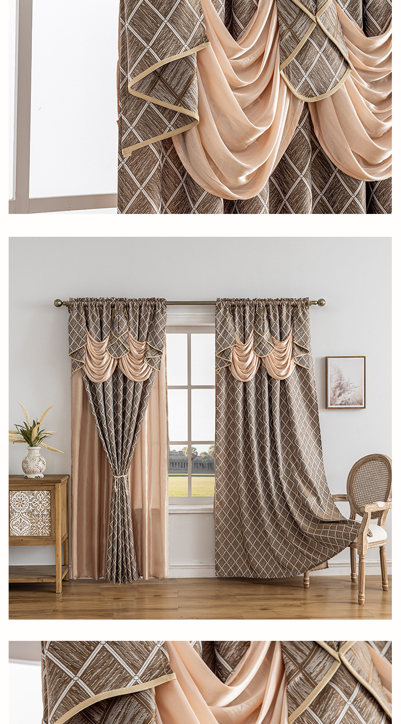 Keqiao cross-border best-selling 280gsm Amazon jacquard curtain head style light-blocking living room and bedroom curtais curtain custom-made finished curtains pic 9