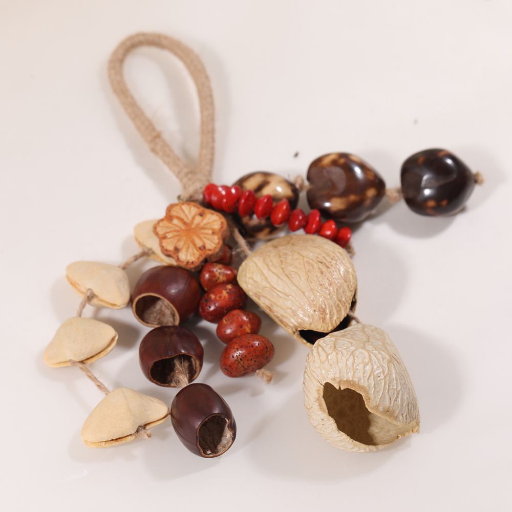 Indonesian handmade fruit shell wind chimes, natural Musical Instruments, sound therapy hand-cranked bells, fruit shell cranked bells, diy wind chime bags, hanging ornaments pic 9