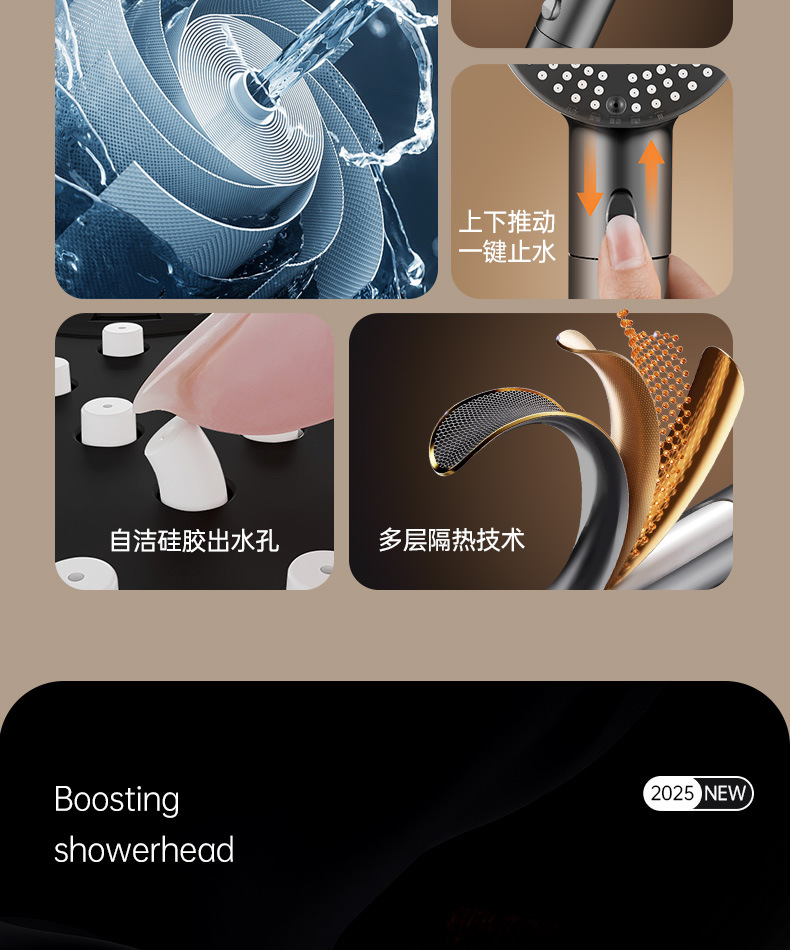 涡轮增压花洒喷头超强淋雨花晒头套装超级加压浴室沐浴过滤莲蓬头详情5