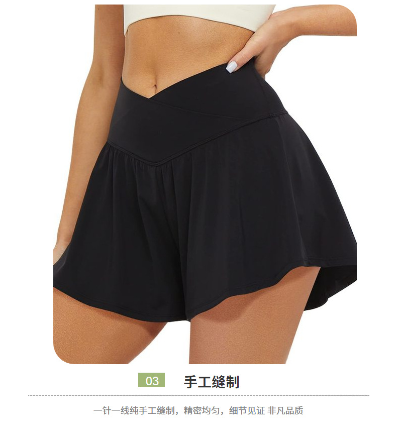 跨境亚马逊女士休闲运动交叉防走光口袋假两件五分裤详情9