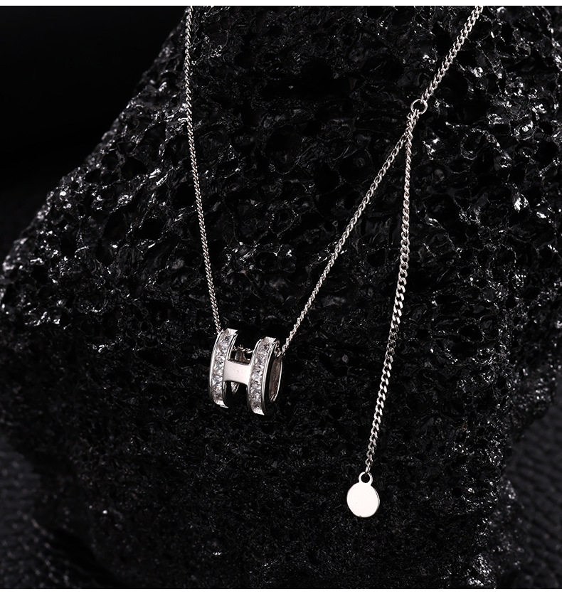 S925纯银法式百搭高级感项链女小众设计感ins风轻奢H字母毛衣链详情1