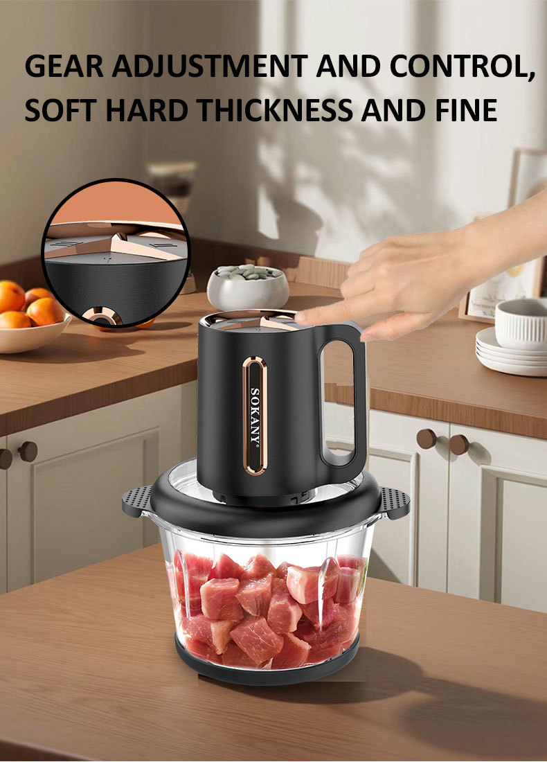 Cross-border SOKANY06034 meat grinder, household 3L glass bowl vegetable cutter, meat filling mixer, food processor 06034 pic 7
