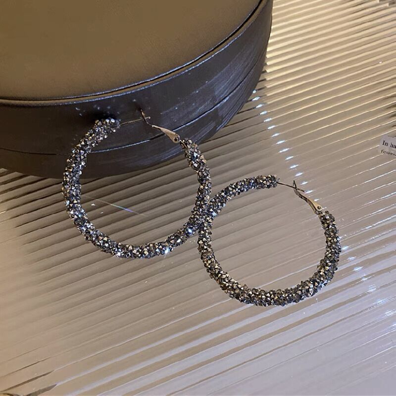 2024年新款网红流行大圆圈耳环高级感满钻气质圆环耳圈圈耳坠耳饰详情6