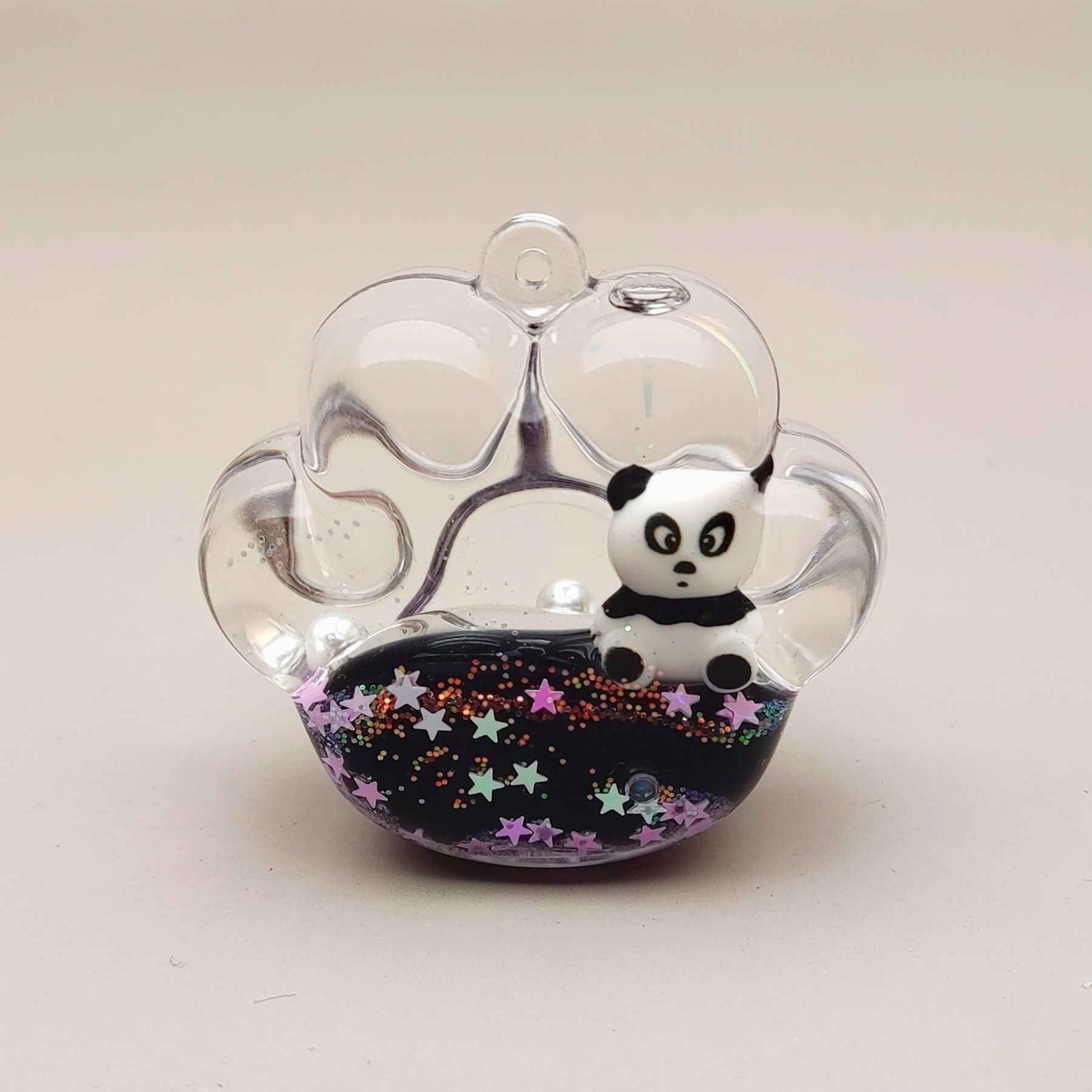 创意亚克力入油流沙瓶奶黑色爆闪熊猫系列钥匙扣汽车配饰桌面摆件详情7