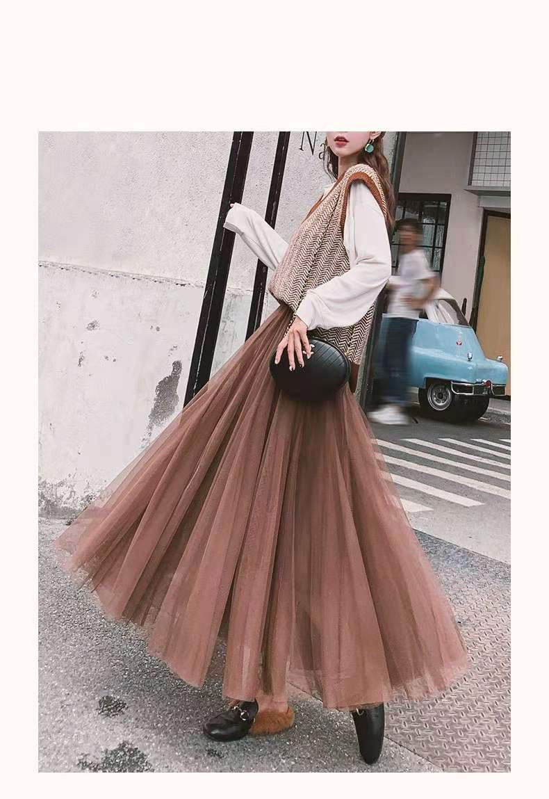 Spring/Autumn 2026 new solid-color slimming mid-length tulle skirt for women pic 13