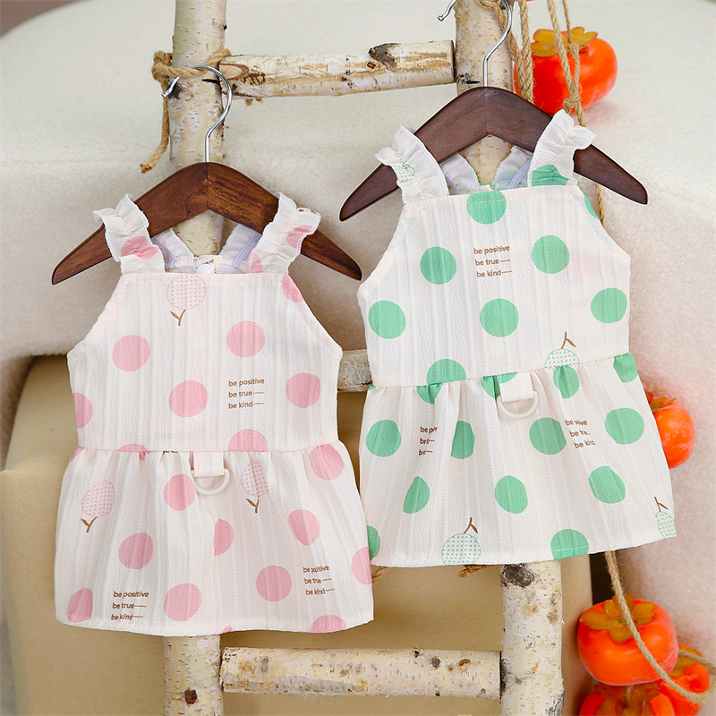 狗衣服春夏新款泰迪比熊贵宾裙轻薄可牵引大圆点裙子宠物衣服批发详情8