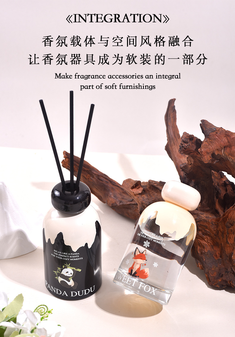 熊猫狐狸高定无火香薰伴手礼盒精油套装家用客厅栀子花酒店浓香详情3