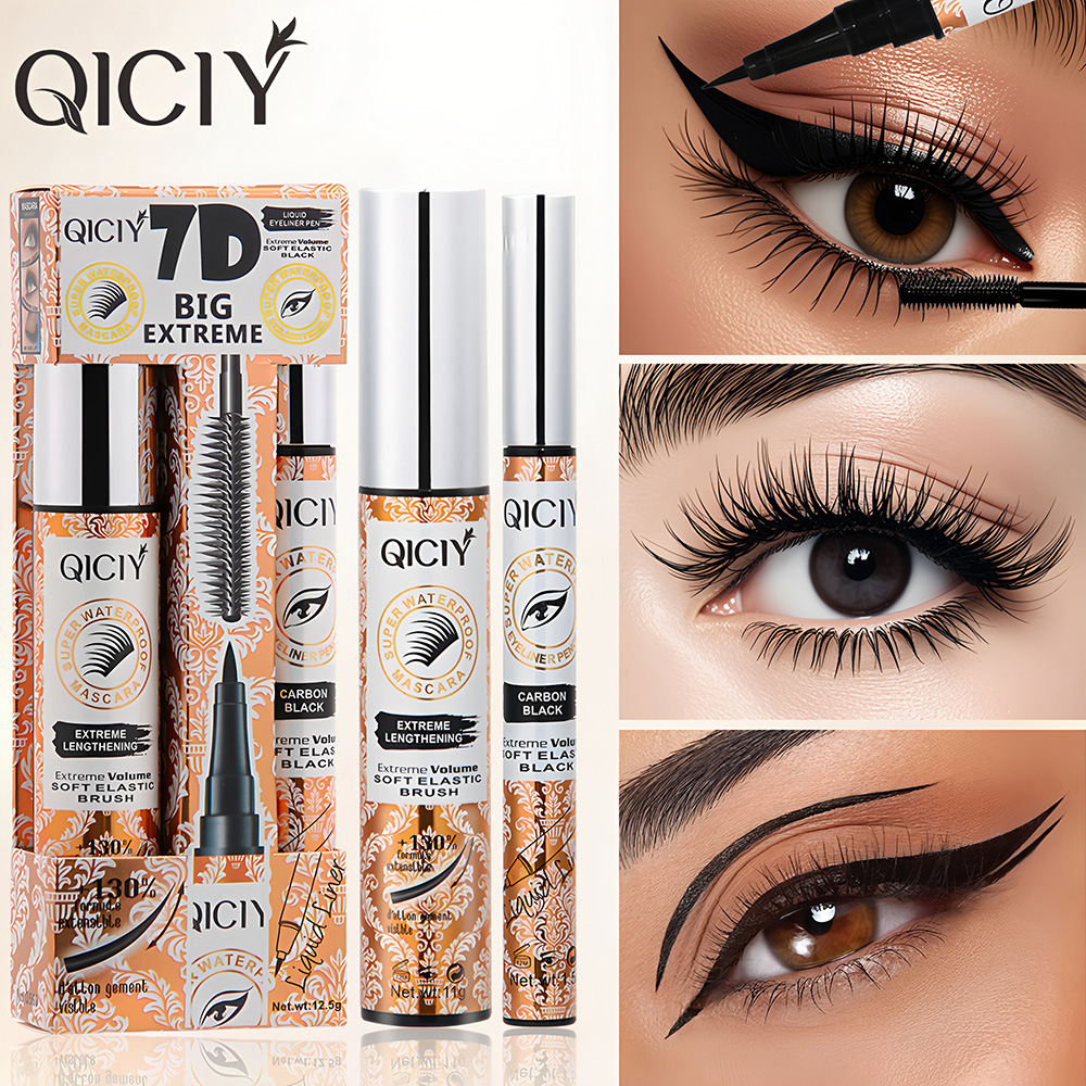 【跨境专供】QICIY+2合1睫毛+眼线套盒防水防汗顺滑卷翘纤长批发详情3
