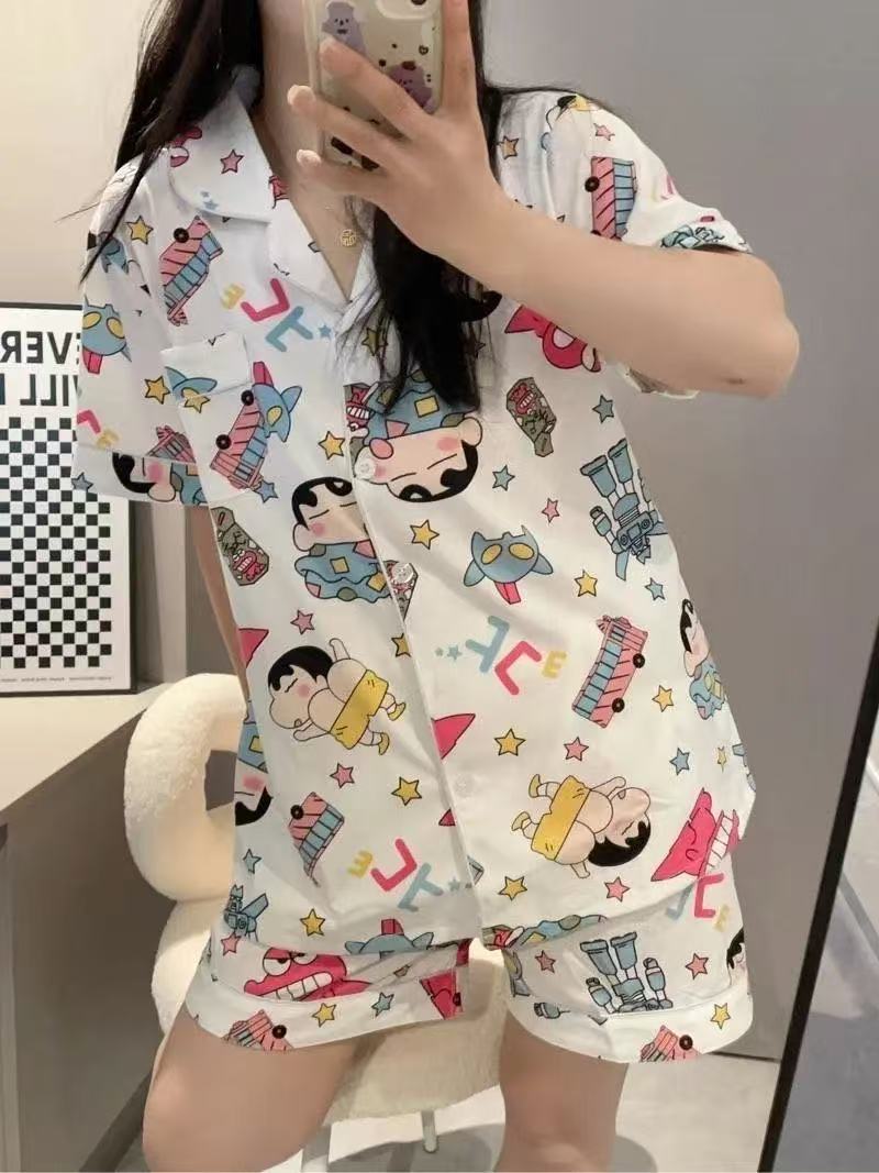 ins Fresh pajama women Summer short sleeves and shorts Korean cardigan plus-size Korean Japanese-style home wear two-piece set pic 59