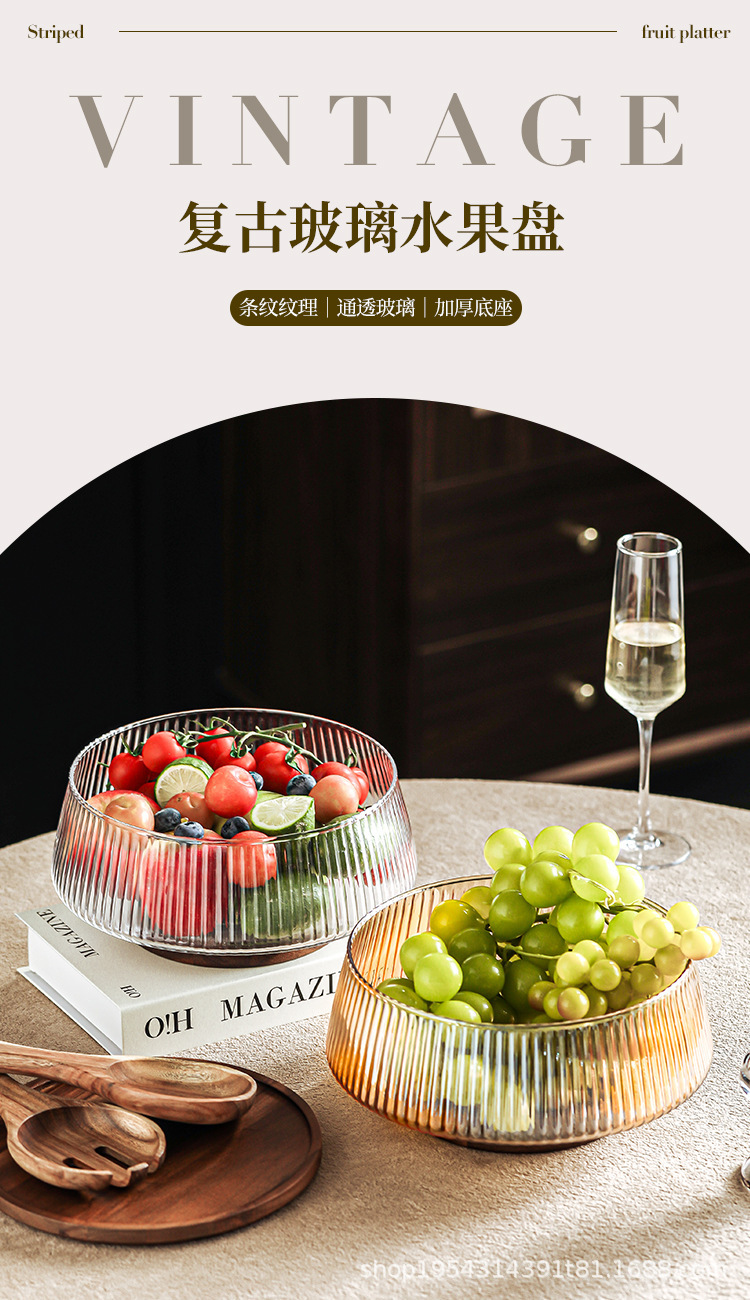 High-legged fruit bowl, living room coffee table, glass cold dish and fruit plate, acacia wood lid with fork, spoon and tongs, salad bowl, transparent box pic 1