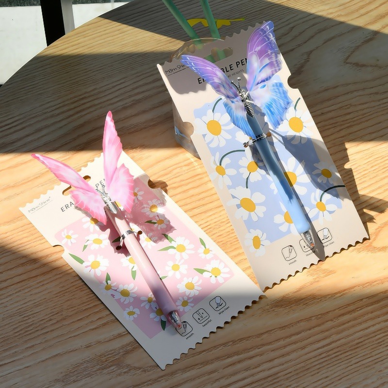 Chenxi butterfly-shaped press erasable gel pen Crystal blue Student black stationery wholesale erasable pen pic 17