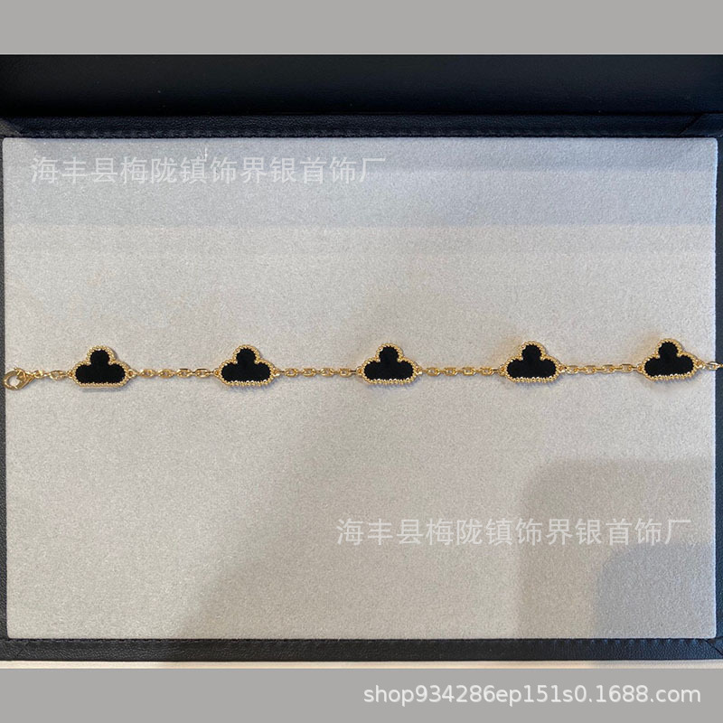 The new slim Flower Fanjia high version four-leaf clover five-flower bracelet for women, plated with 18k rose V gold carnelian, is being live-streamed by Internet celebrities pic 5