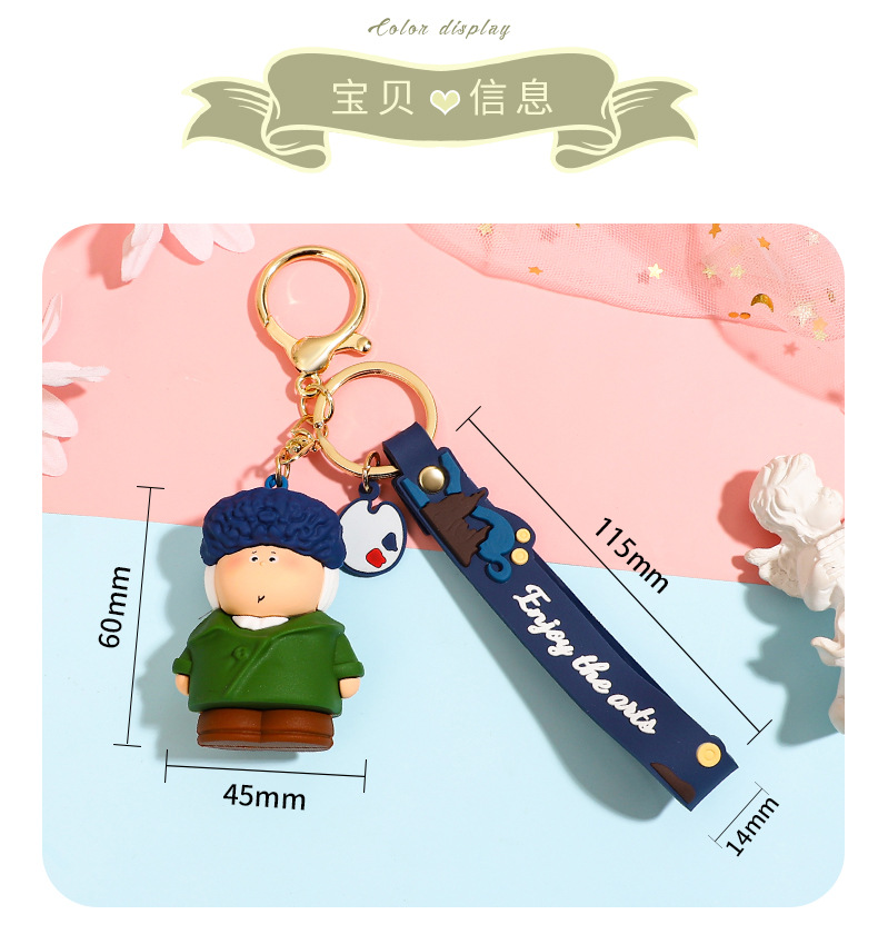 正版创意月半艺术家珍珠耳环少女蒙娜莎莎钥匙扣精致书包挂件批发详情4