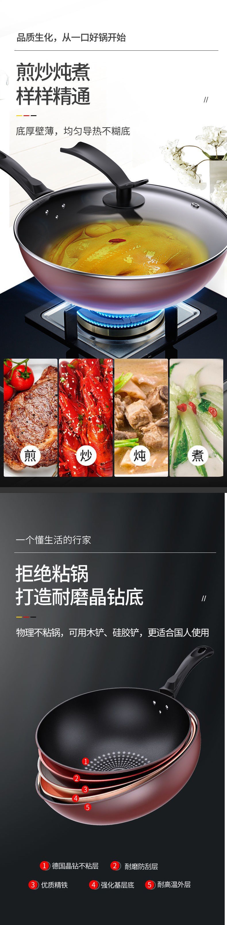 【德国不粘炒锅】炒菜锅不粘锅家用无油烟平底锅电磁炉燃气灶申路详情6