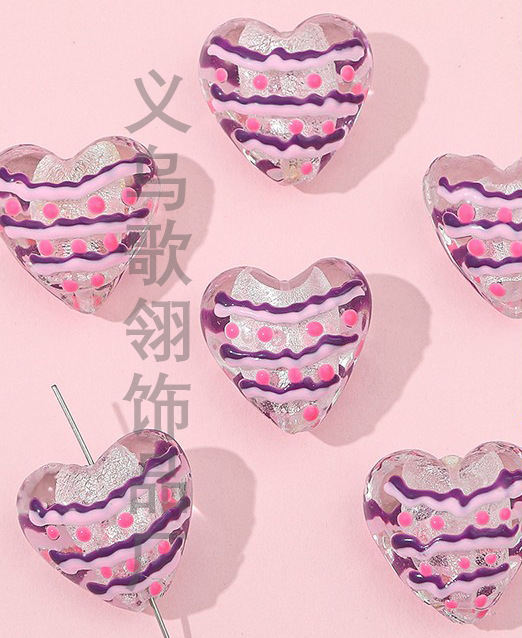 情人节手绘琉璃桃心DIY手链项链手机链斜挎链配饰详情6