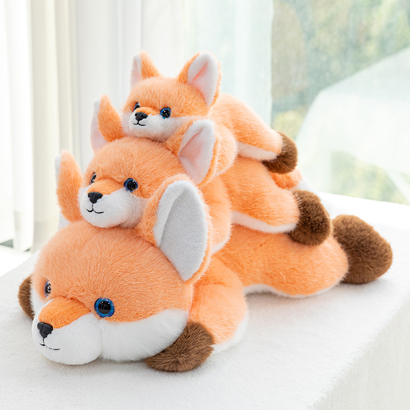 爆款可爱趴姿狐狸仿真动物跨境内带颗粒毛绒玩具公仔礼物玩偶批发详情8