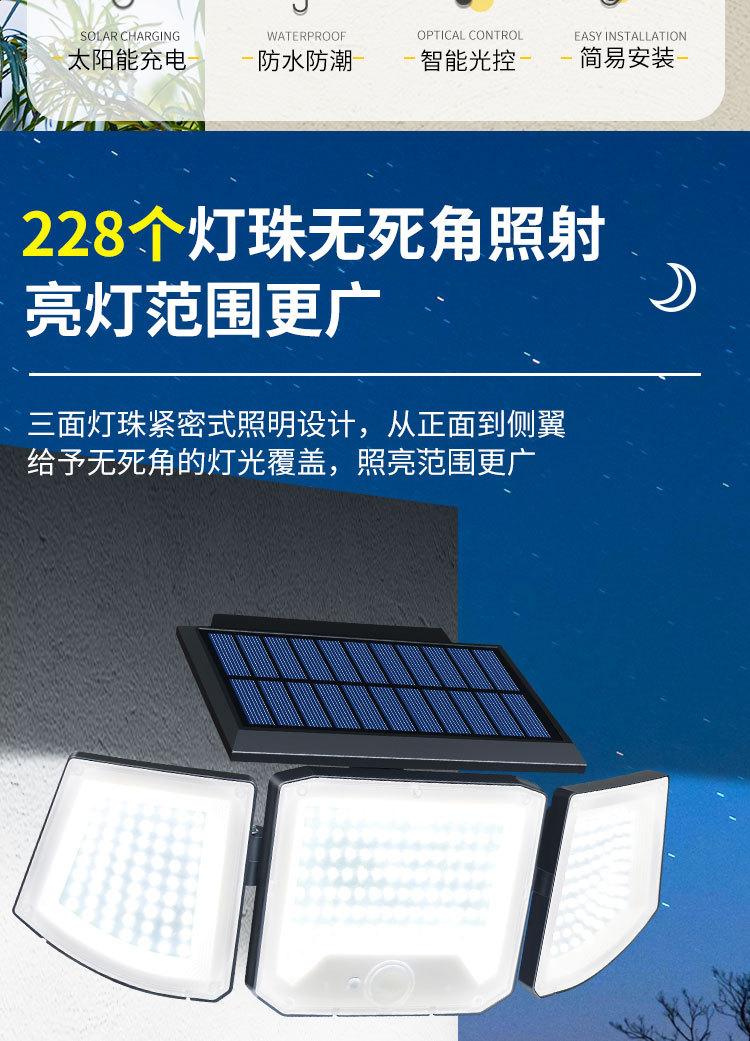 2026跨境新款太阳能灯 人体感应壁灯 庭院户外围墙灯防水照明路灯详情2