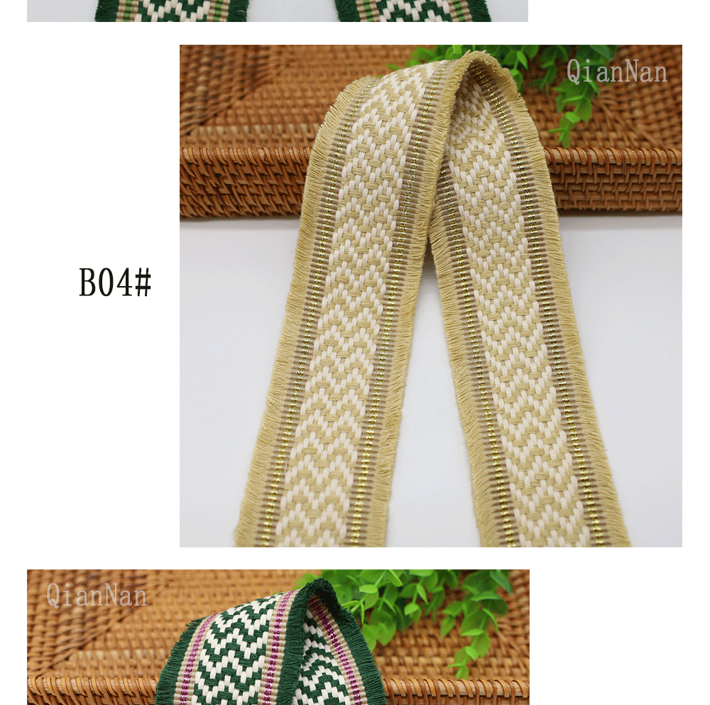 Factory direct supply of 60mm wide fringed tassel ethnic style jacquard webbing for luggage straps, clothing, shoes and hats, and decorative accessories pic 15