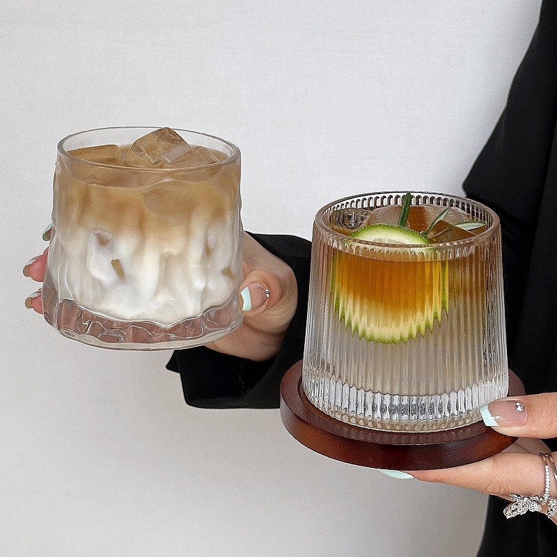 创意平底款带杯垫玻璃杯威士忌酒杯咖啡杯果汁杯啤酒杯阿芙加朵杯详情11