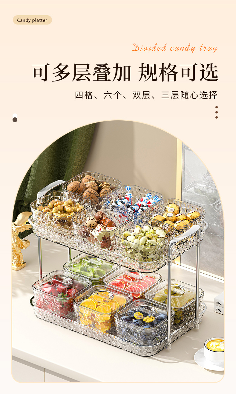 透明三层带盖糖果盒新年客厅干果水果盘花生坚果分类多层糖果盘详情14