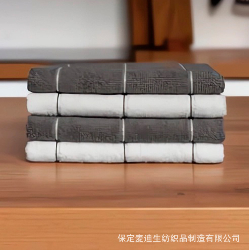 亚马逊热销纯棉条纹厨房方巾毛巾套装易清洁带挂钩格子纹方巾批发详情4