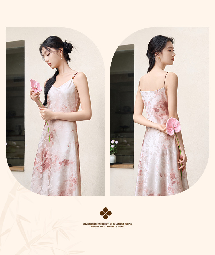 2025 Summer satin V-neck halter dress for women, new Chinese-style smudged printed dress pic 16