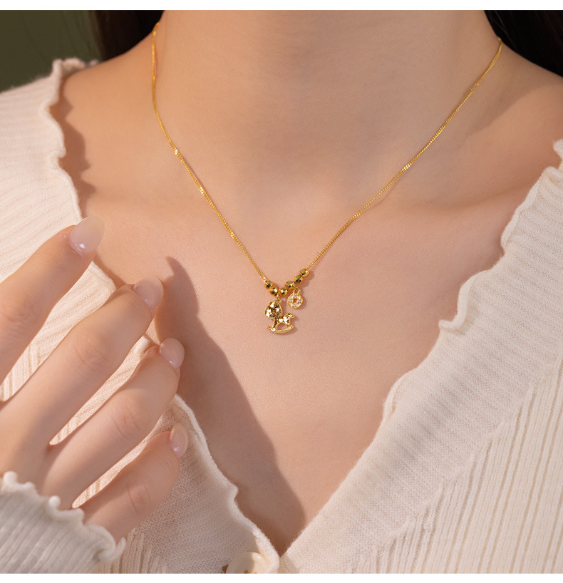 马上有钱~s925纯银碎冰冰木马项链女 招财小众高级时尚精致锁骨链详情4